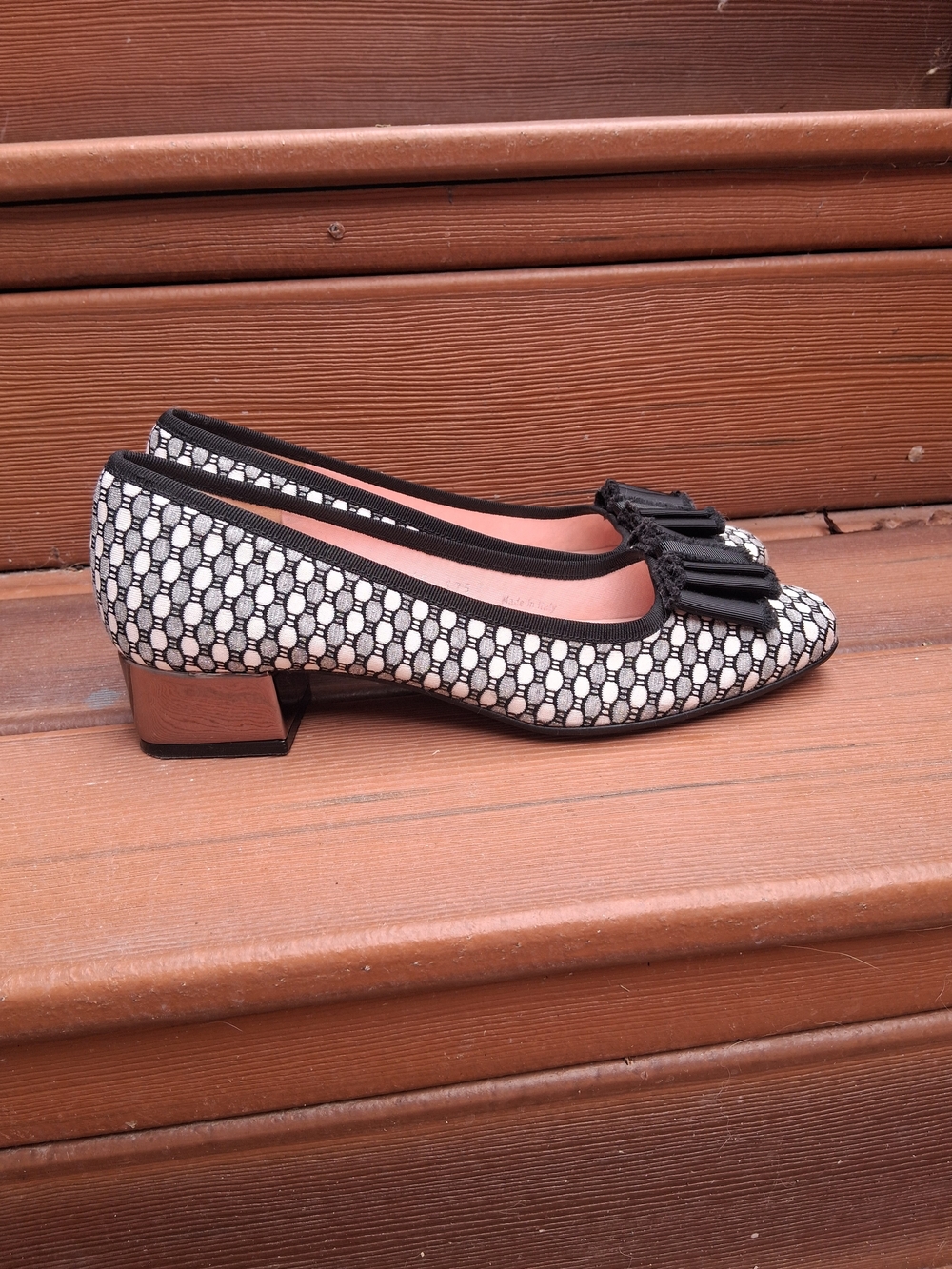 Ferca 81 Made in Italy Black & White Patterned Block Heel Pumps - Size 40